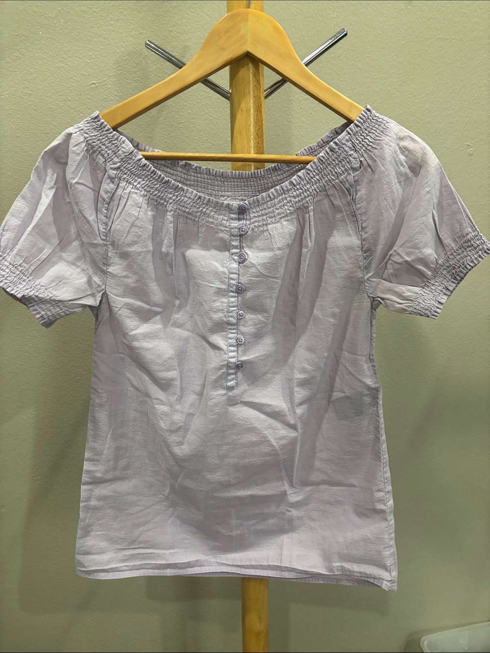 Light Lavender Off-Shoulder Buttoned Women’s Blouse